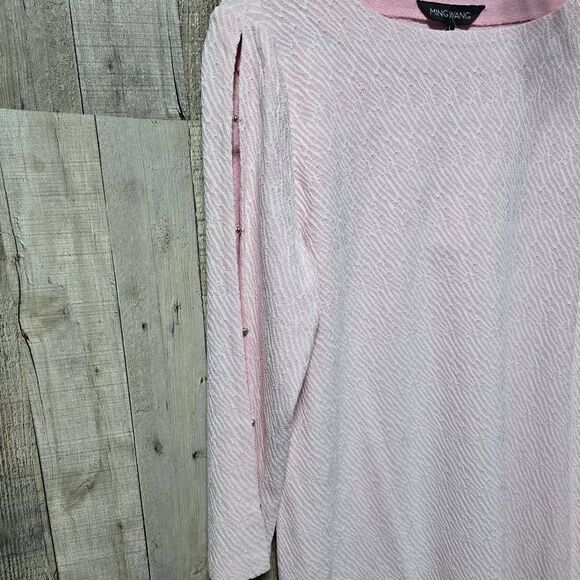 Ming Wang Floral Lace Hem Knit Sheath Dress Whisper Pink NWT $240 - Picture 4 of 8